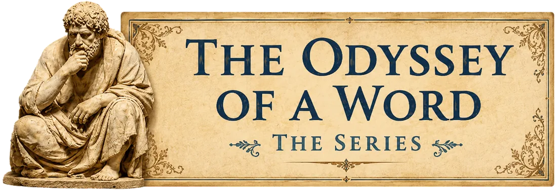 The Odyssey of a Word series logo with classical philosopher artwork